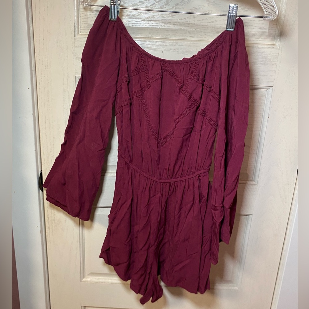 Xhilaration Burgundy Off-Shoulder Jumpsuit